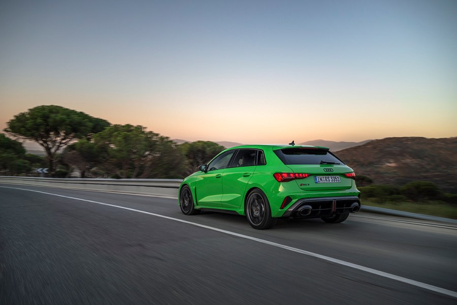 rear driving shot of New audi rs3