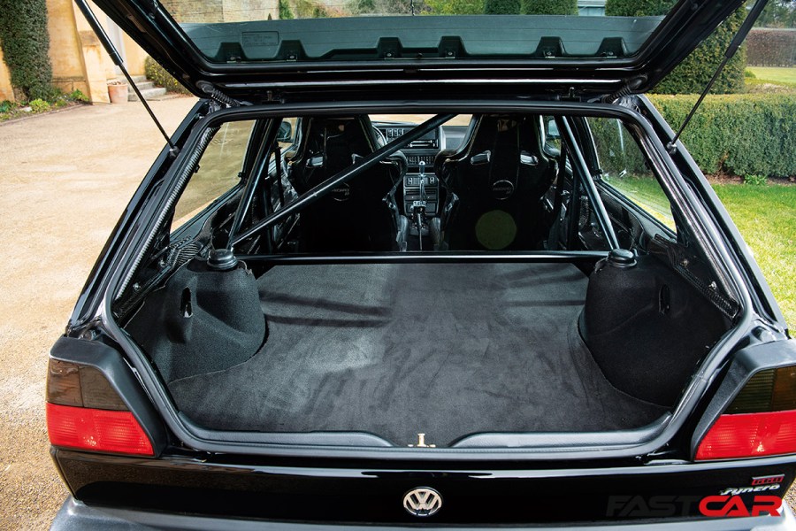 Tuned VW Golf Mk2 boot and roll cage 