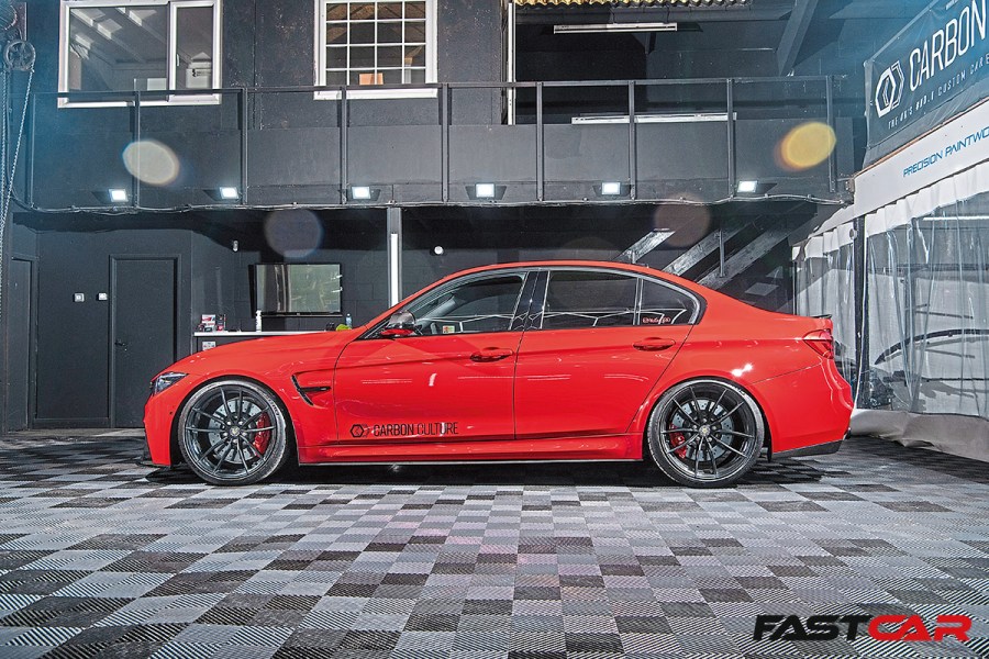 side profile shot of modified bmw f80 m3