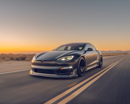 Unplugged Tesla Model S Dark Knight rolling shot