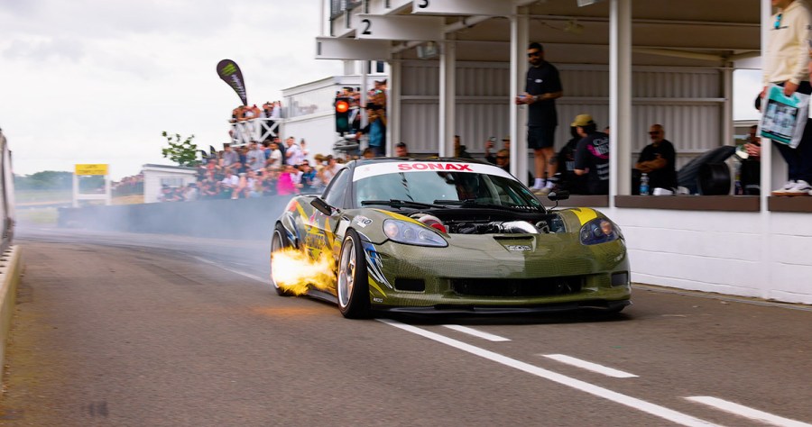 flame shooting from exhaust on corvette