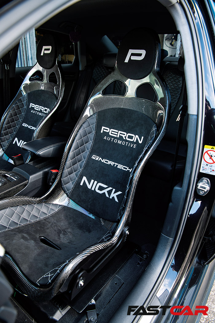 carbon fibre bucket seats in Tuned Audi RS3 Saloon