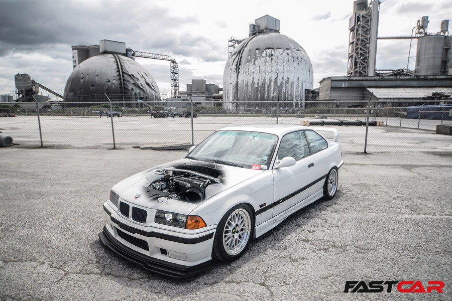 modified BMW E36 M3 engine exposed