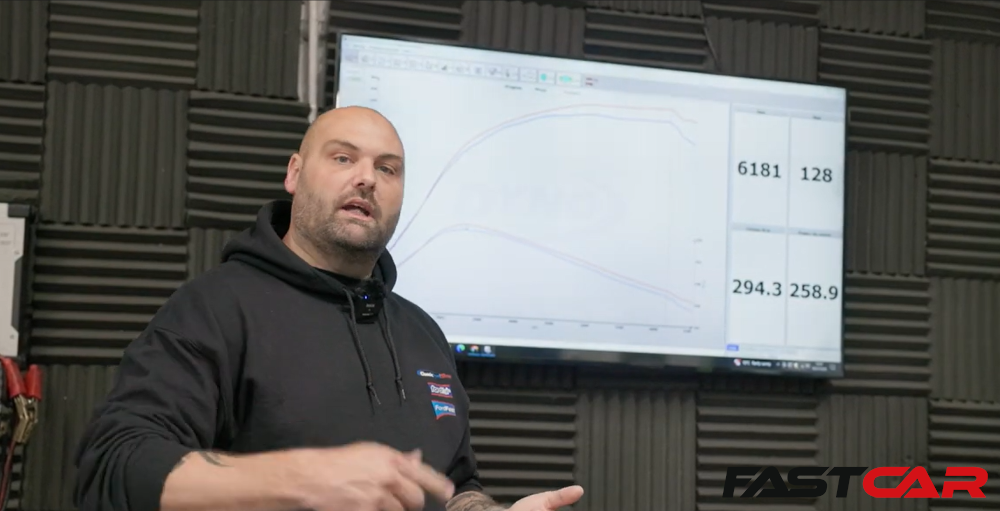 Man talking about a dyno graph