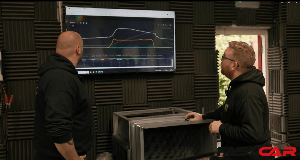 Two men discussing dyno graphs