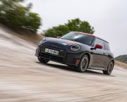 front 3/4 driving shot of electric mini JCW