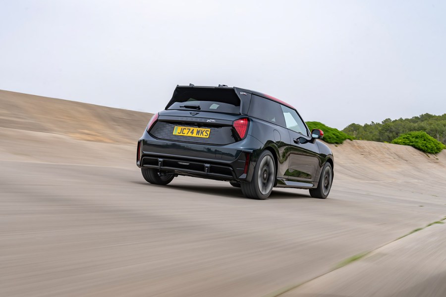 rear driving shot of electric mini JCW